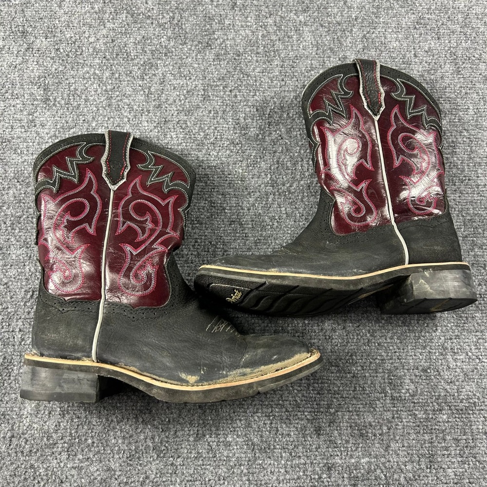 Ariat Western‎ Boots Womens 7.5B Black Burgundy Leather Square Toe 10010193